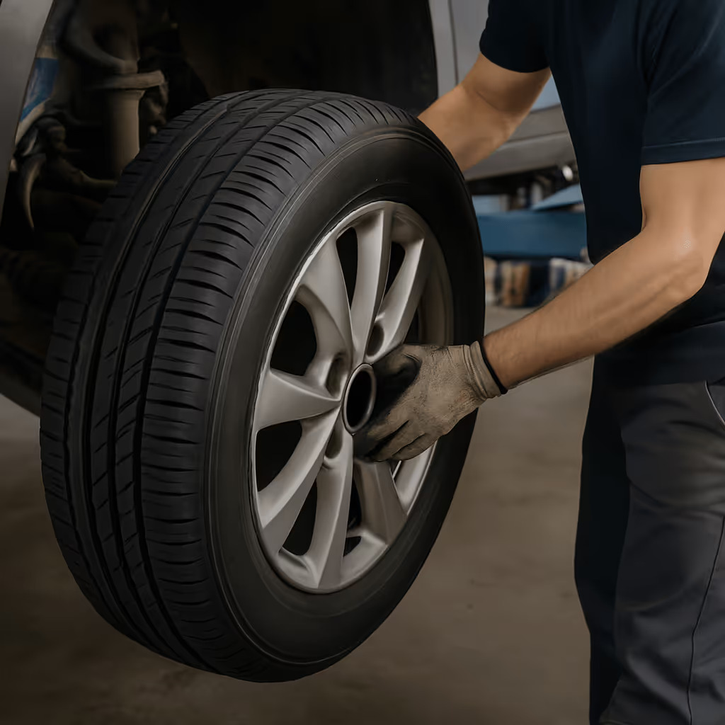 Daventry Tyres technician fitting a tyre